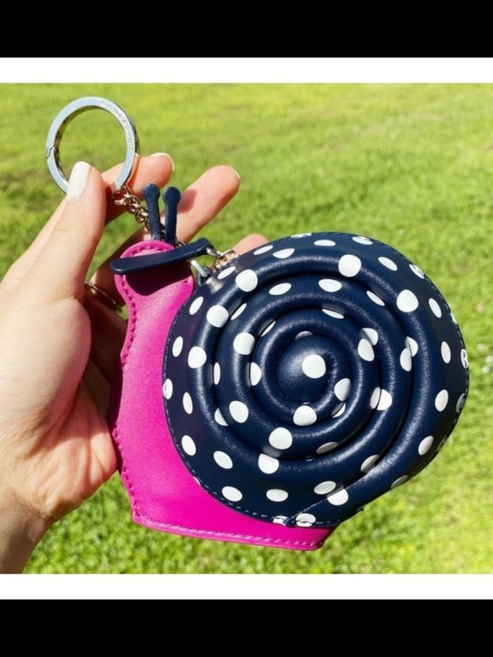 Kate Spade Polka Dot Snail Coin Purse - Navy & Hot Pink - Picture 2 of 2